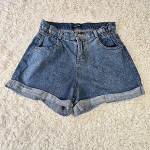 NWOT Nasty Gal High Waisted  Paper Bag Denim Shorts, Size Small